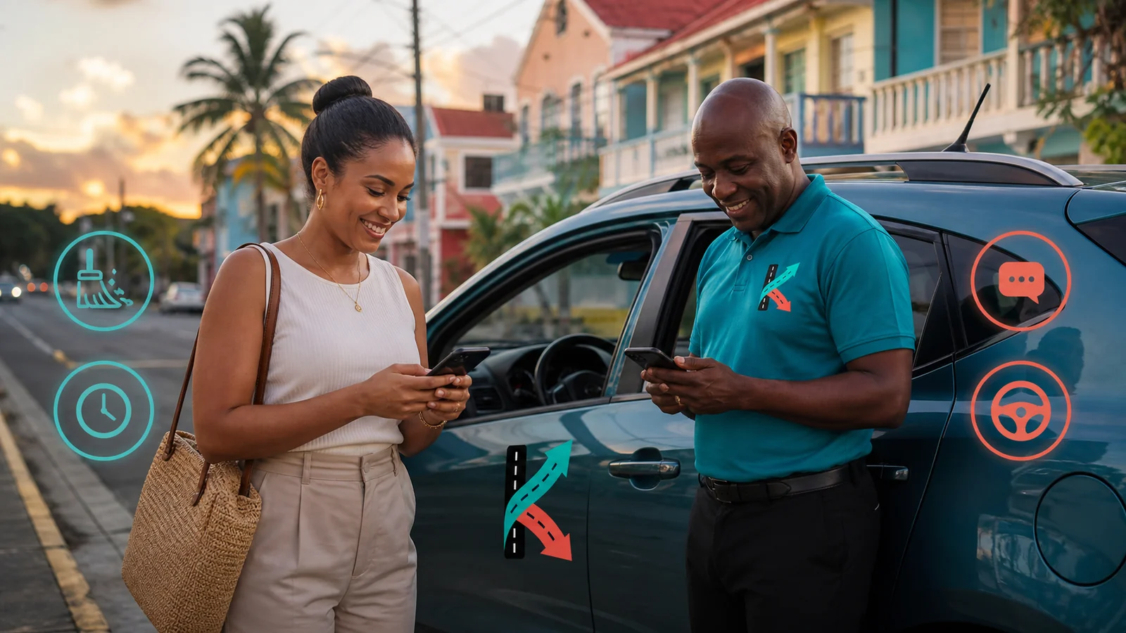 Caribbean rider and KiloDrive driver privately provide structured feedback after a trip.